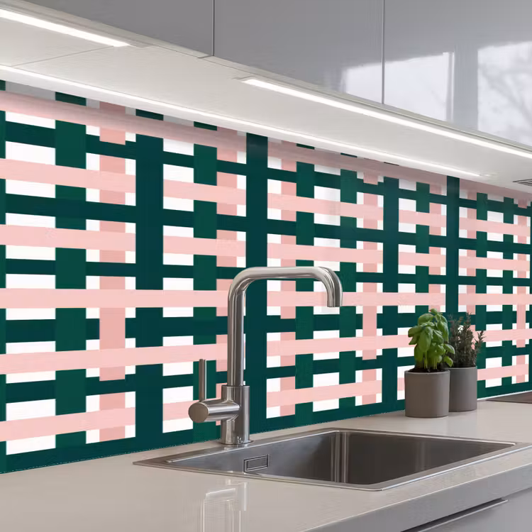 Keuken achterwand - Vlechtpatroon - Groen - Roze - Grafisch — 2