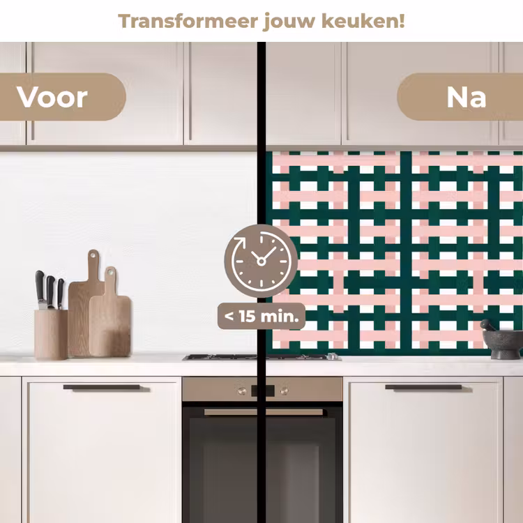 Keuken achterwand - Vlechtpatroon - Groen - Roze - Grafisch — 3