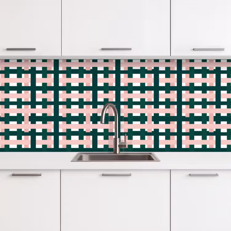 Keuken achterwand - Vlechtpatroon - Groen - Roze - Grafisch — 4