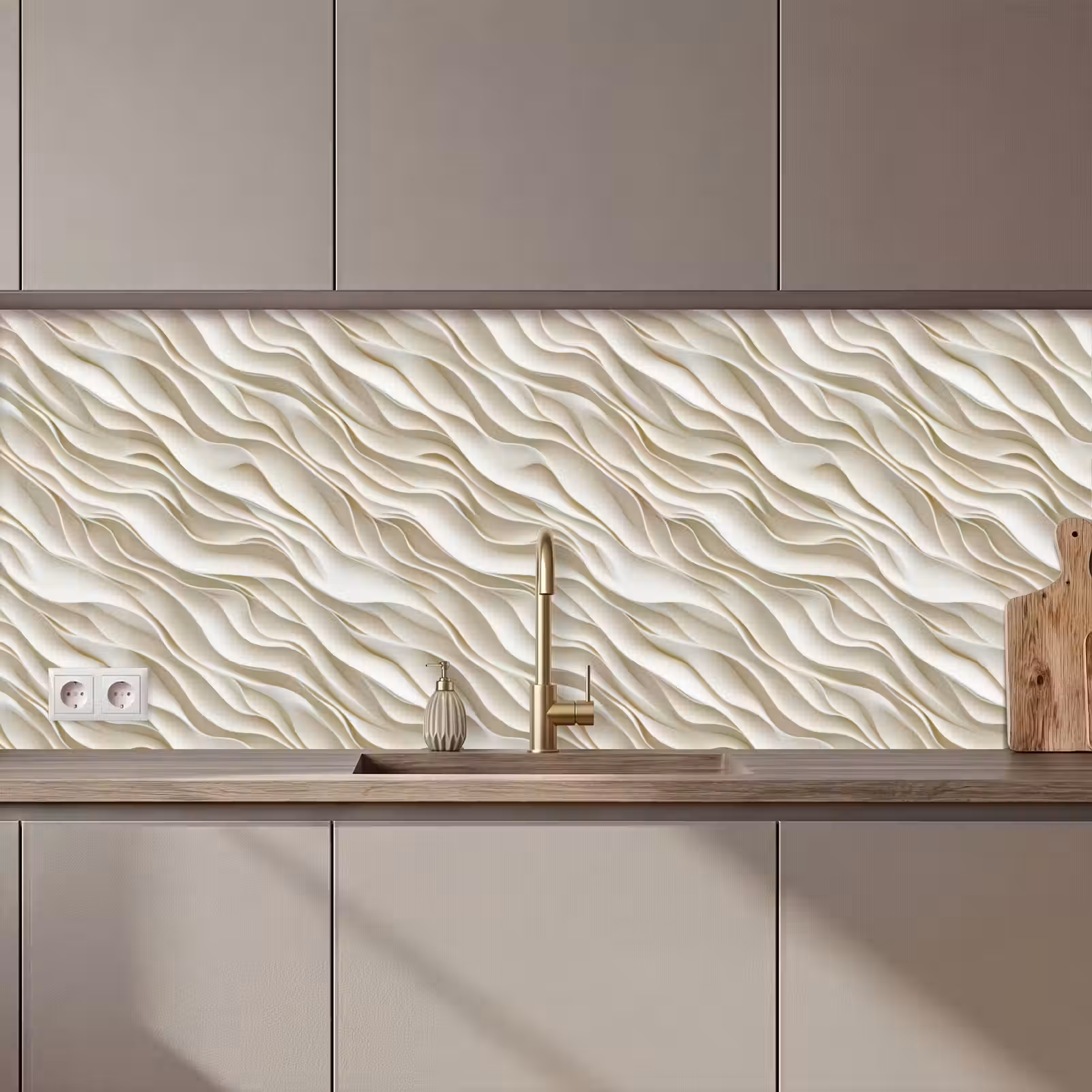 Keuken achterwand - Golven - Wit - Minimalistisch — 1