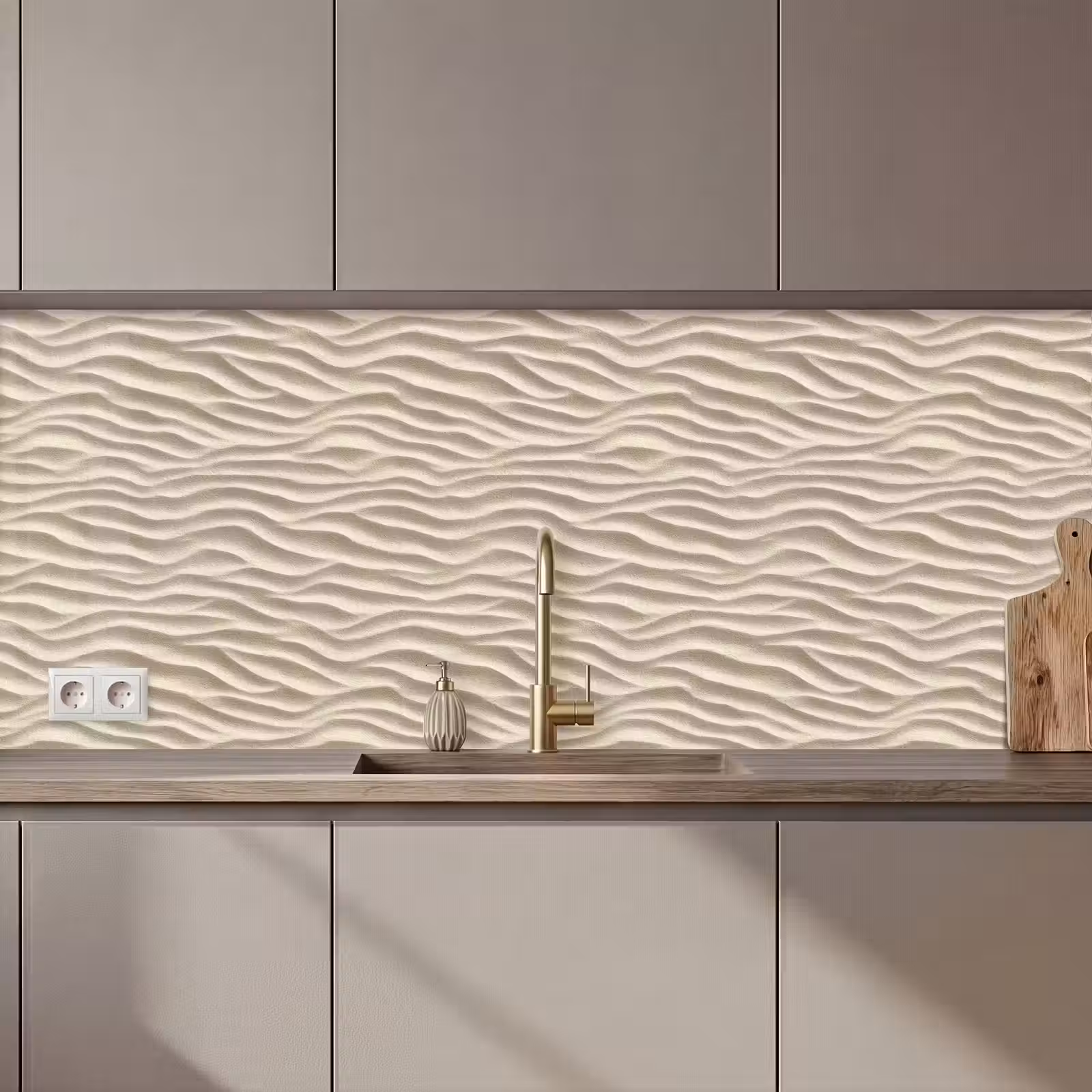 Keuken achterwand - Zand - Golven - Beige — 1