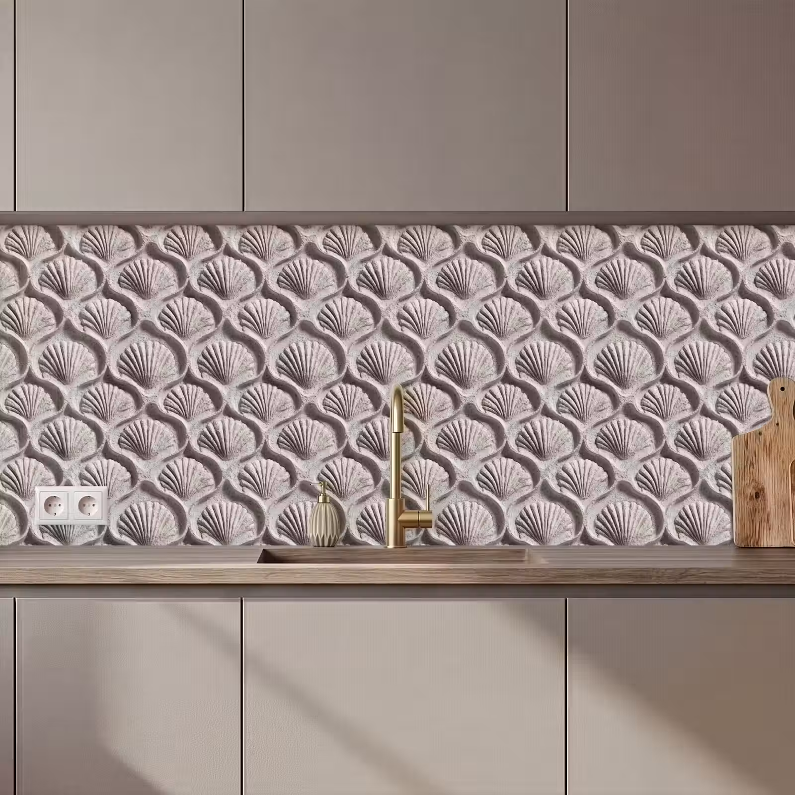 Keuken achterwand - Zand - Schelpenvorm - Grijs — 1