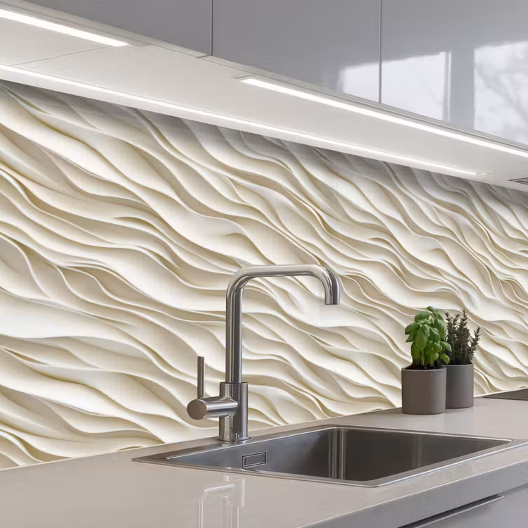 Keuken achterwand - Golven - Wit - Minimalistisch — 2