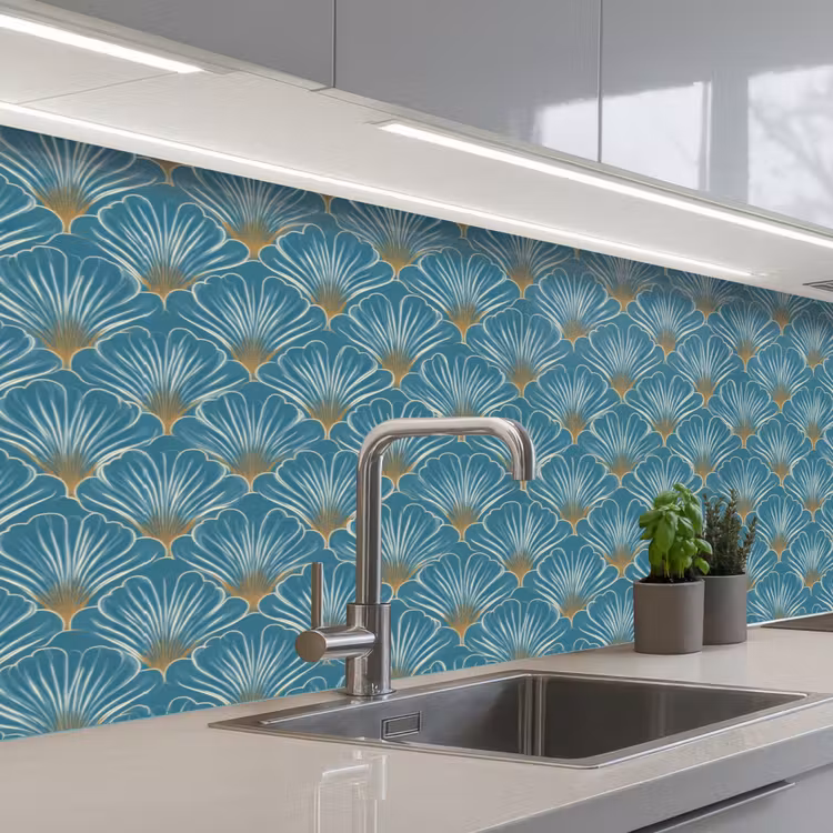 Keuken achterwand - Symmetrisch - Patroon - Blauw — 2