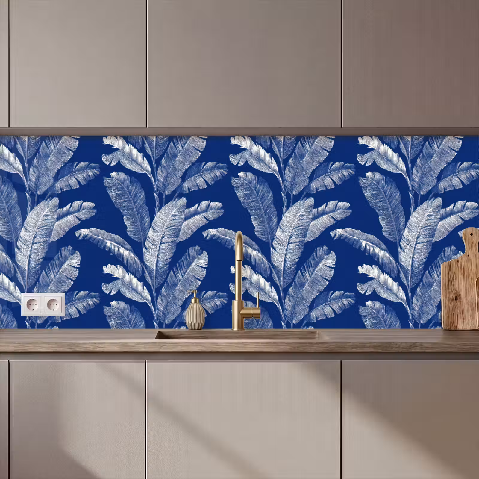 Keuken achterwand - Blad - Palm - Blauw — 1