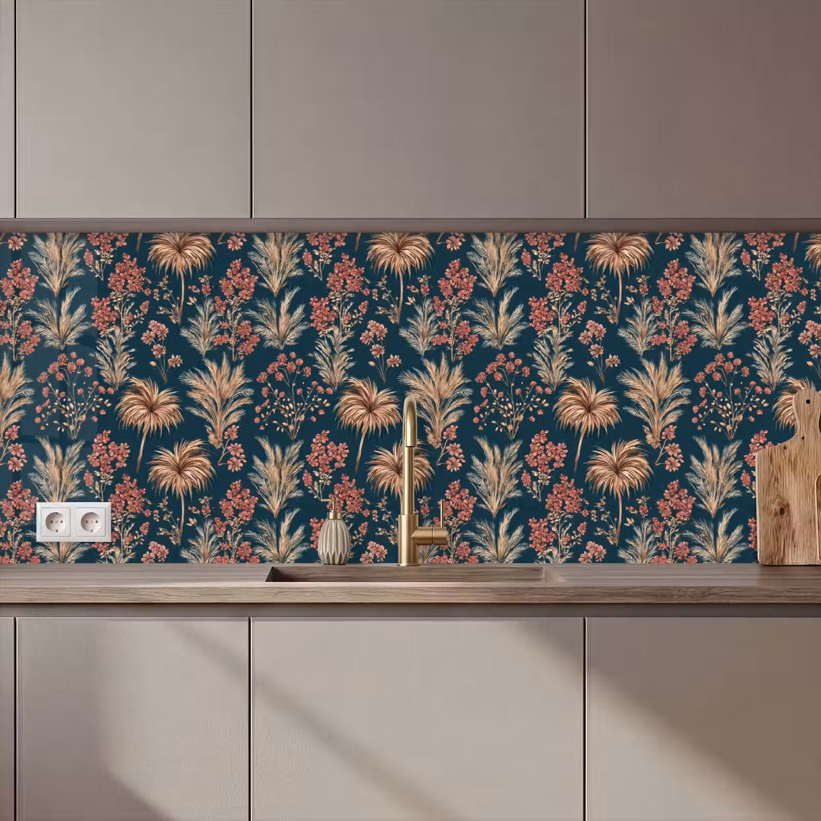 Keuken achterwand - Botanisch - Patroon - Blauw — 1