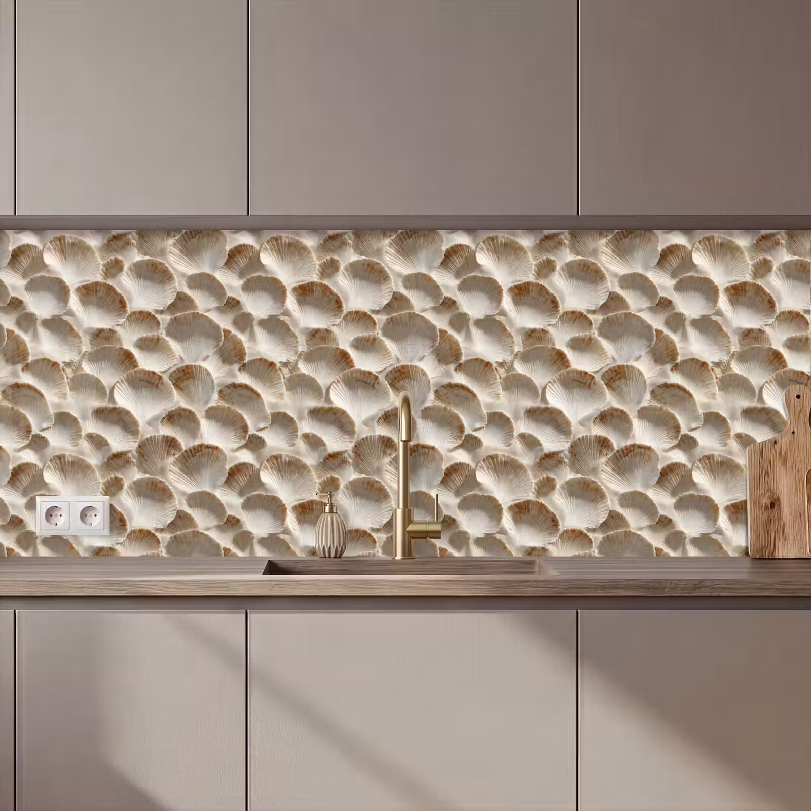 Keuken achterwand - Schelpen - Waaiervorm - Wit — 1
