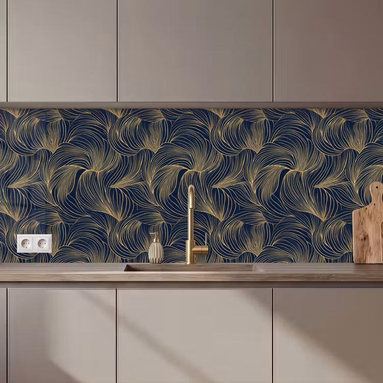 Keuken achterwand - Abstract - Lijnen - Blauw - Goud — 1
