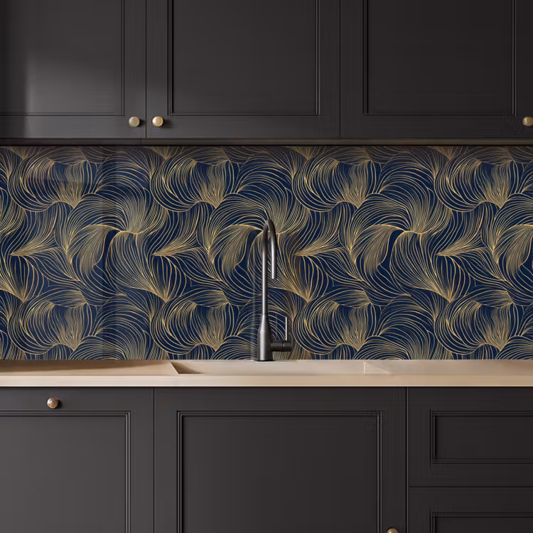 Keuken achterwand - Abstract - Lijnen - Blauw - Goud — 6