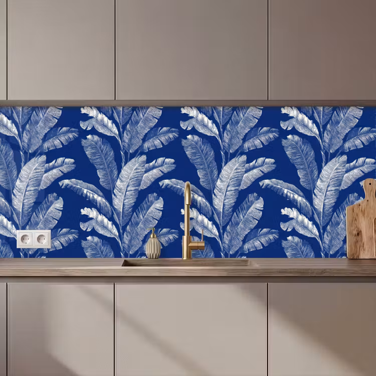 Keuken achterwand - Blad - Palm - Blauw — 1