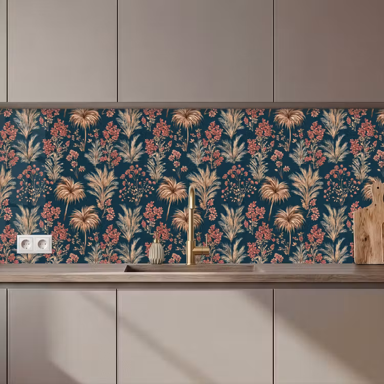 Keuken achterwand - Botanisch - Patroon - Blauw — 1