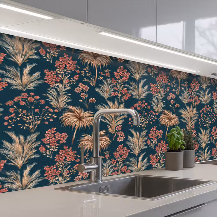 Keuken achterwand - Botanisch - Patroon - Blauw — 2