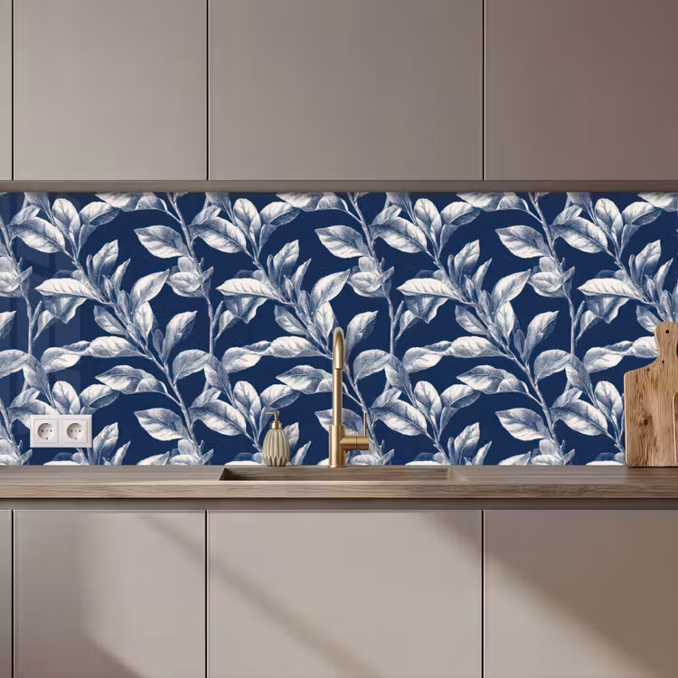 Keuken achterwand - Botanisch - Patroon - Blauw — 1