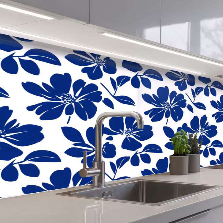 Keuken achterwand - Floraal - Modern - Blauw — 2