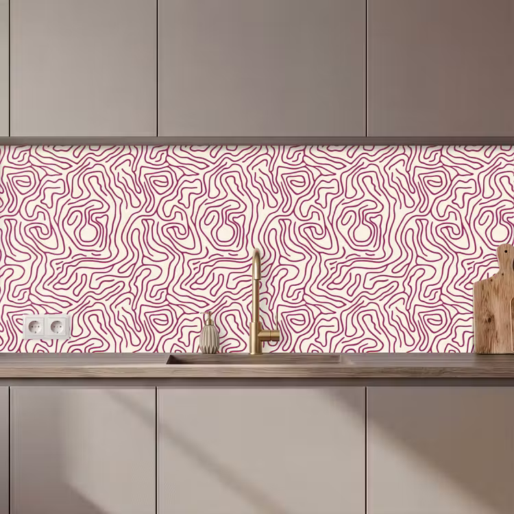 Keuken achterwand - Kronkelende lijn - Magenta - Crème — 1