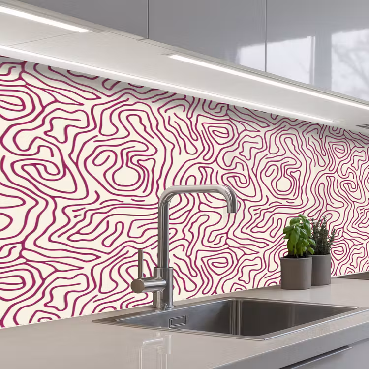 Keuken achterwand - Kronkelende lijn - Magenta - Crème — 2