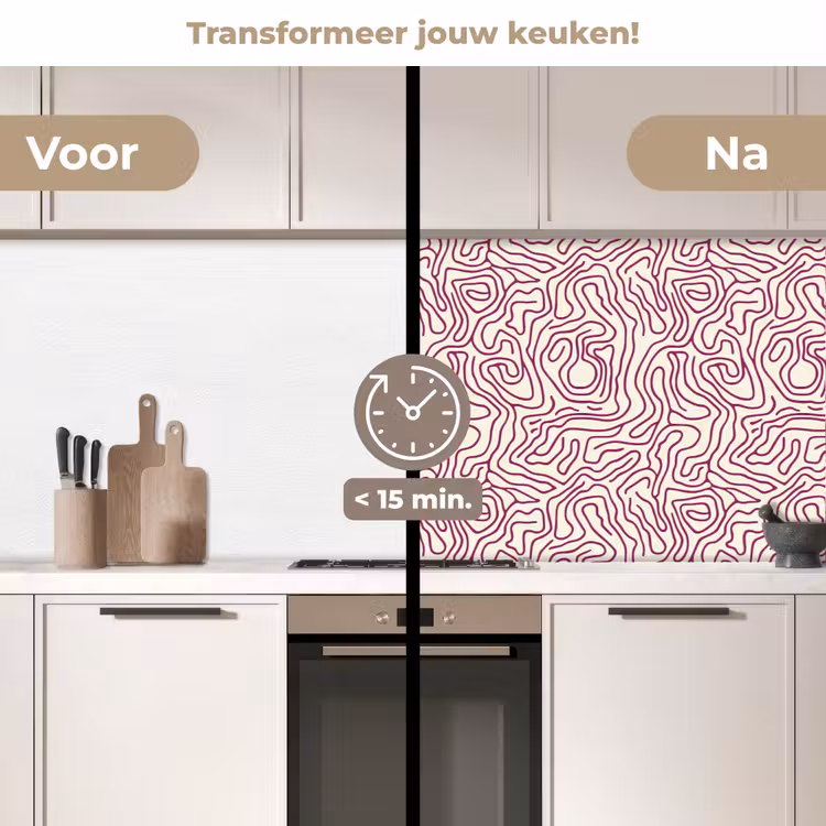 Keuken achterwand - Kronkelende lijn - Magenta - Crème — 3