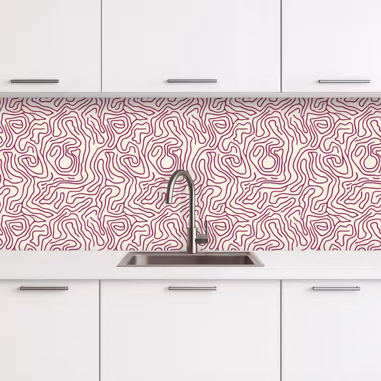 Keuken achterwand - Kronkelende lijn - Magenta - Crème — 4