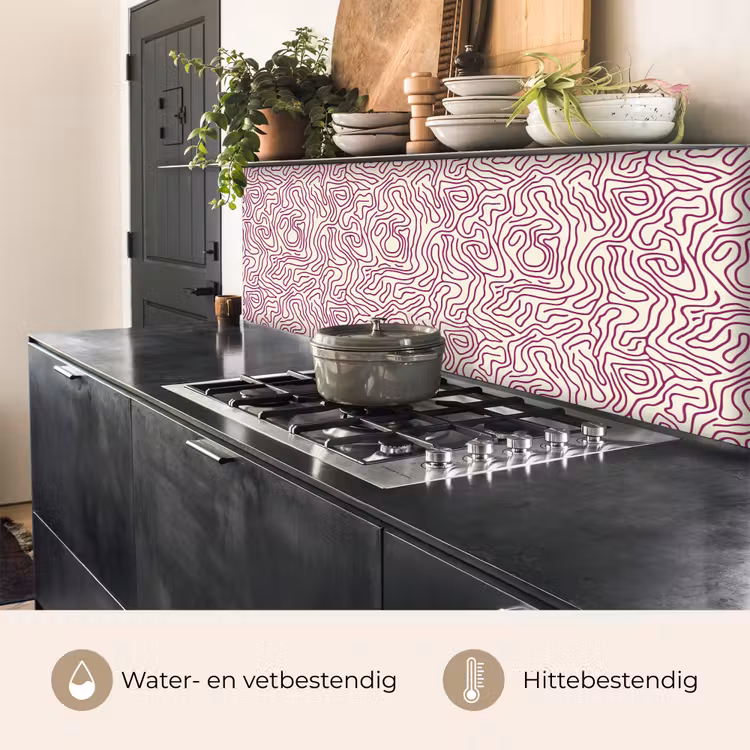 Keuken achterwand - Kronkelende lijn - Magenta - Crème — 5