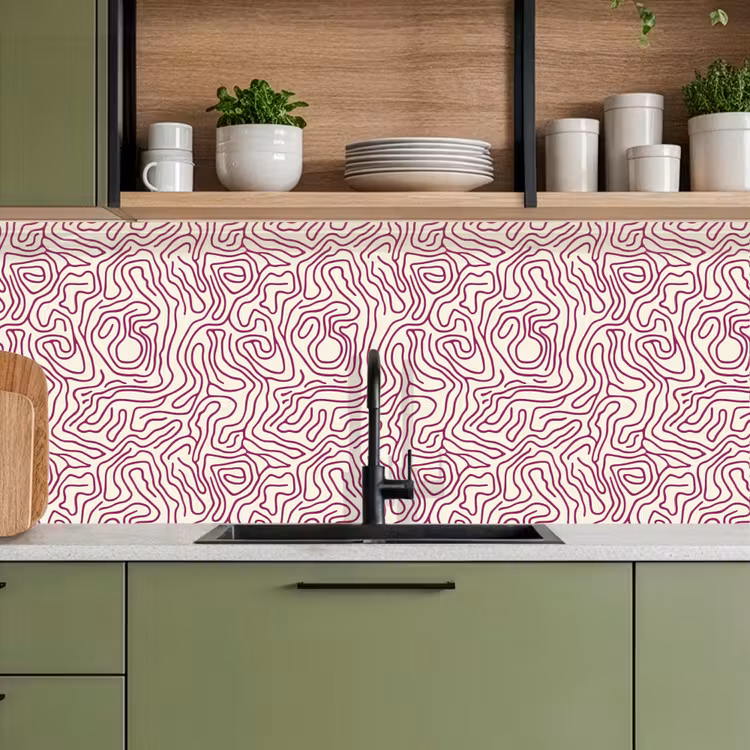 Keuken achterwand - Kronkelende lijn - Magenta - Crème — 8