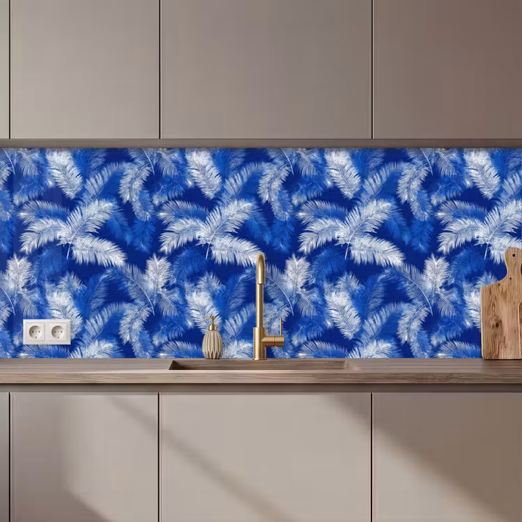 Keuken achterwand - Palmblad - Patroon - Blauw — 1