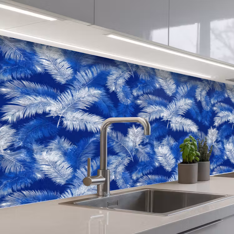 Keuken achterwand - Palmblad - Patroon - Blauw — 2