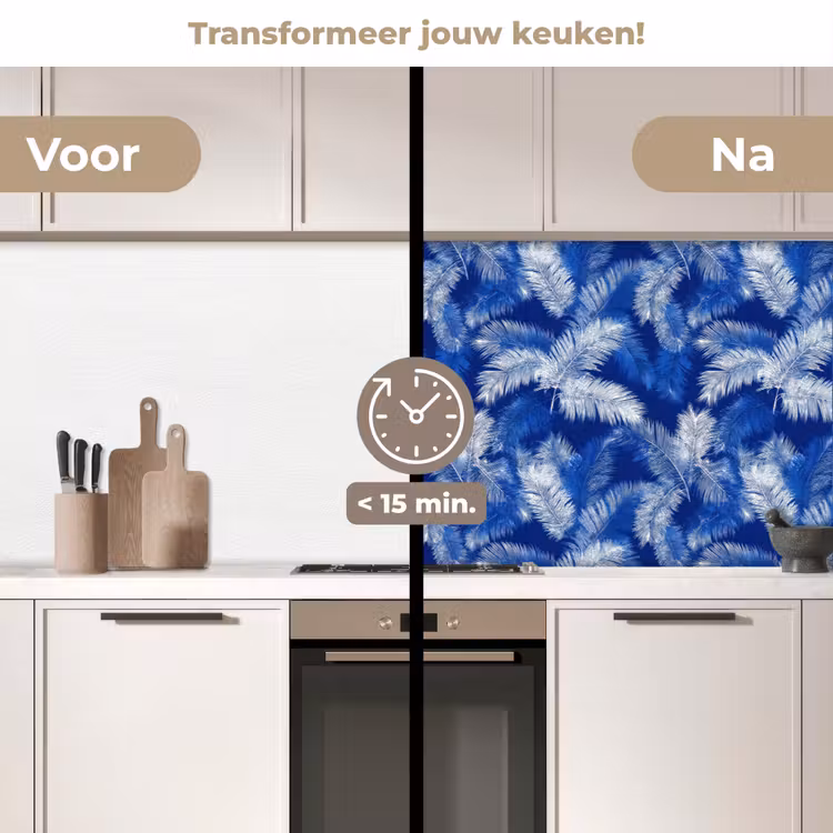 Keuken achterwand - Palmblad - Patroon - Blauw — 3