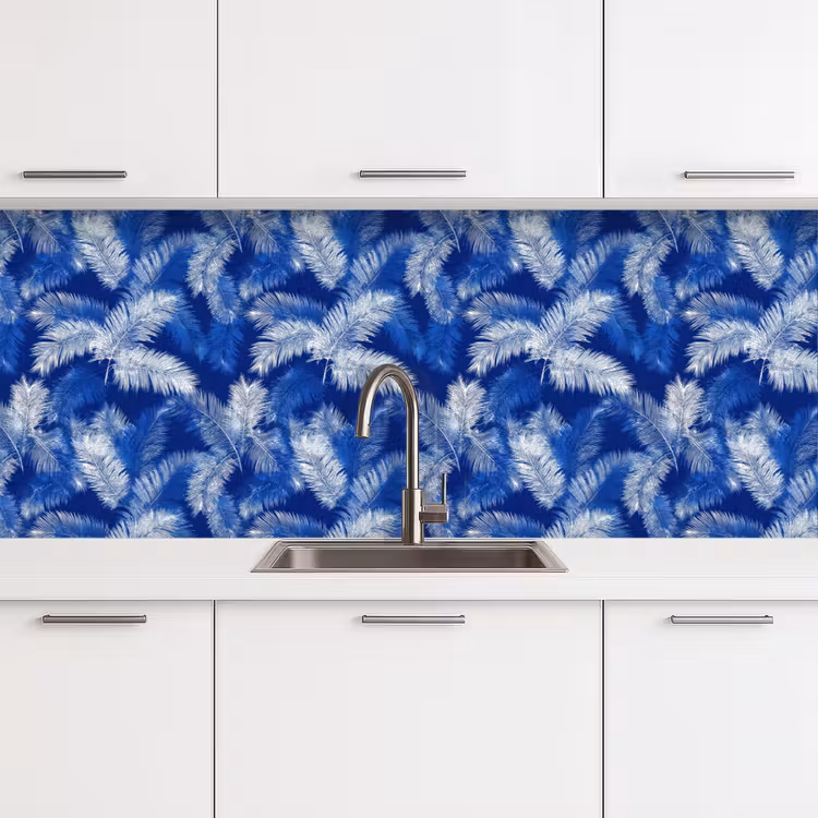 Keuken achterwand - Palmblad - Patroon - Blauw — 4