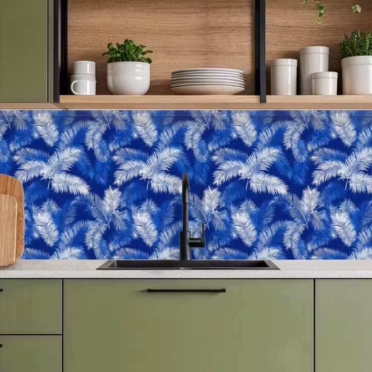 Keuken achterwand - Palmblad - Patroon - Blauw — 8