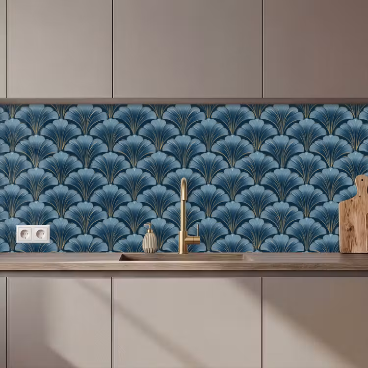 Keuken achterwand - Patroon - Ginkgoblad - Blauw — 1
