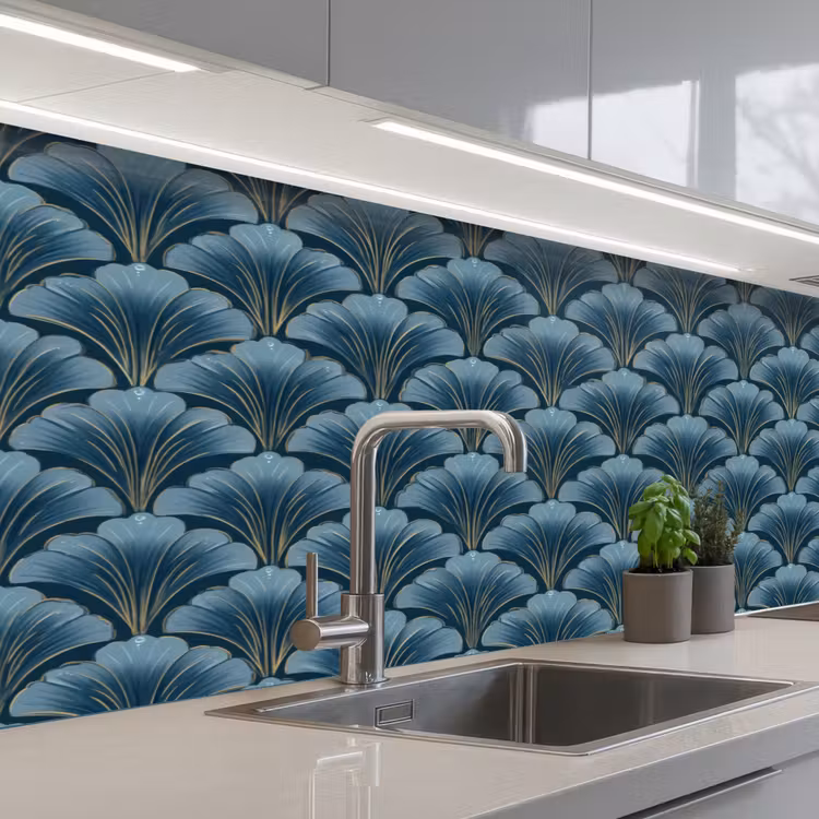 Keuken achterwand - Patroon - Ginkgoblad - Blauw — 2