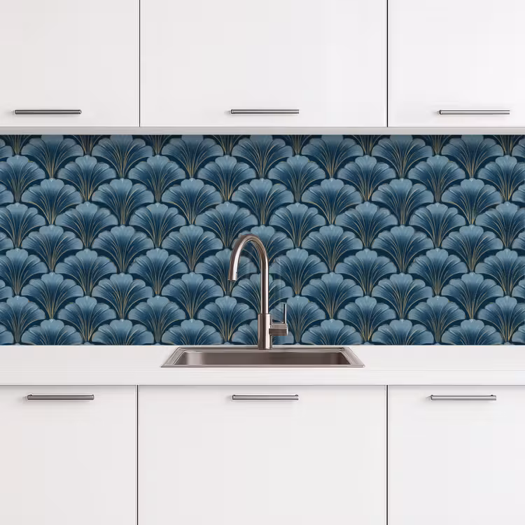 Keuken achterwand - Patroon - Ginkgoblad - Blauw — 4