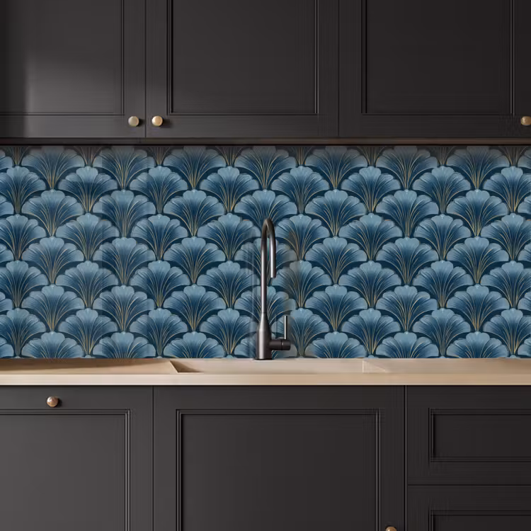 Keuken achterwand - Patroon - Ginkgoblad - Blauw — 6