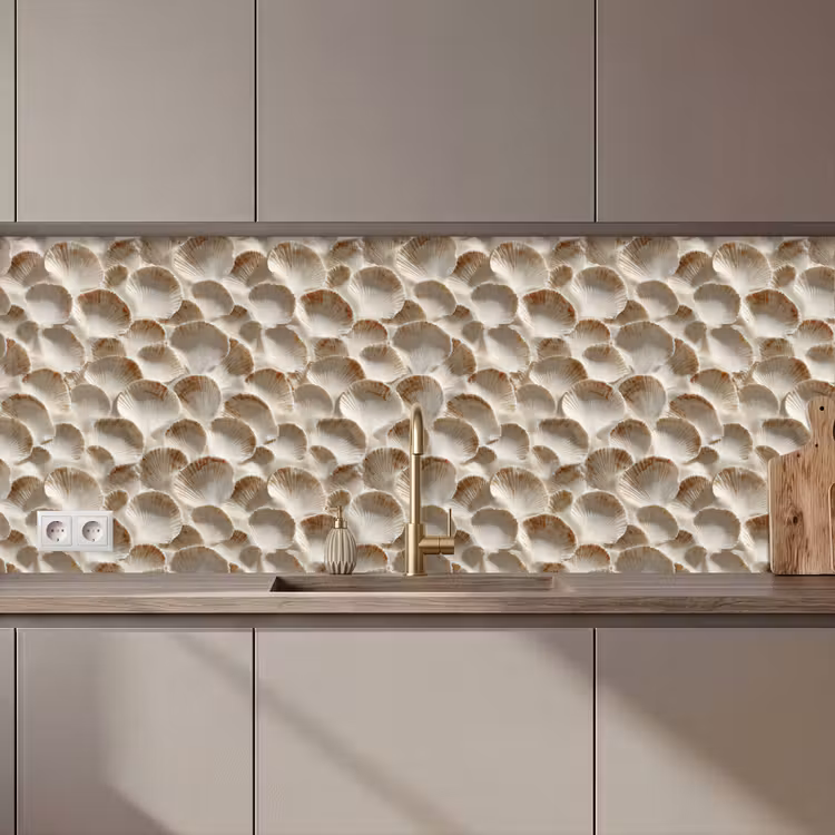 Keuken achterwand - Schelpen - Waaiervorm - Wit — 1