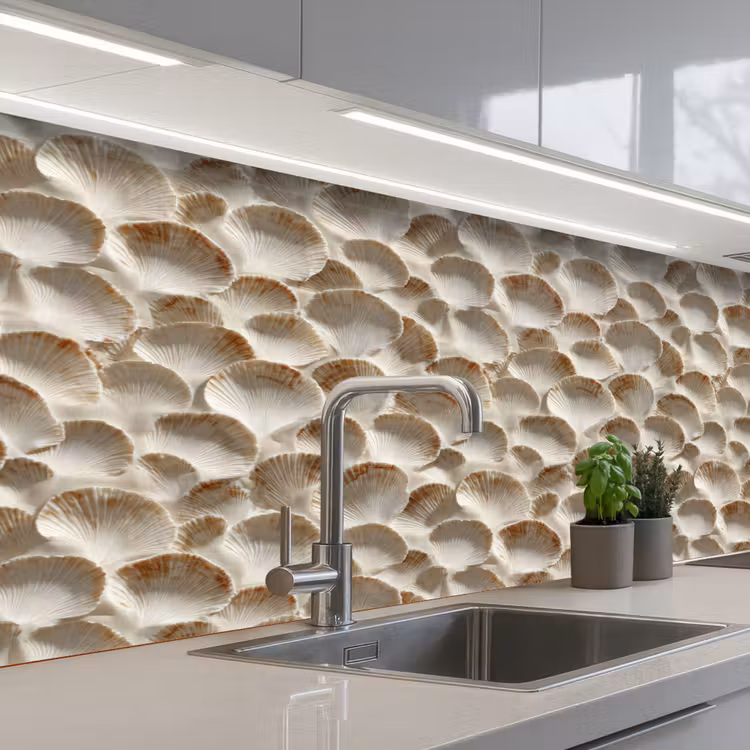 Keuken achterwand - Schelpen - Waaiervorm - Wit — 2