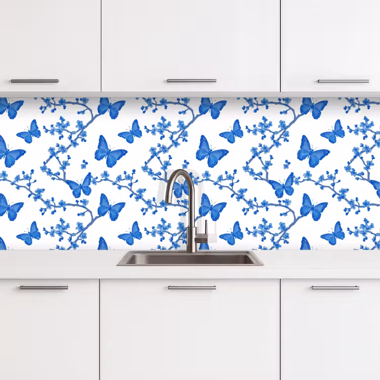 Keuken achterwand - Vlinder - Bloemen - Blauw — 4