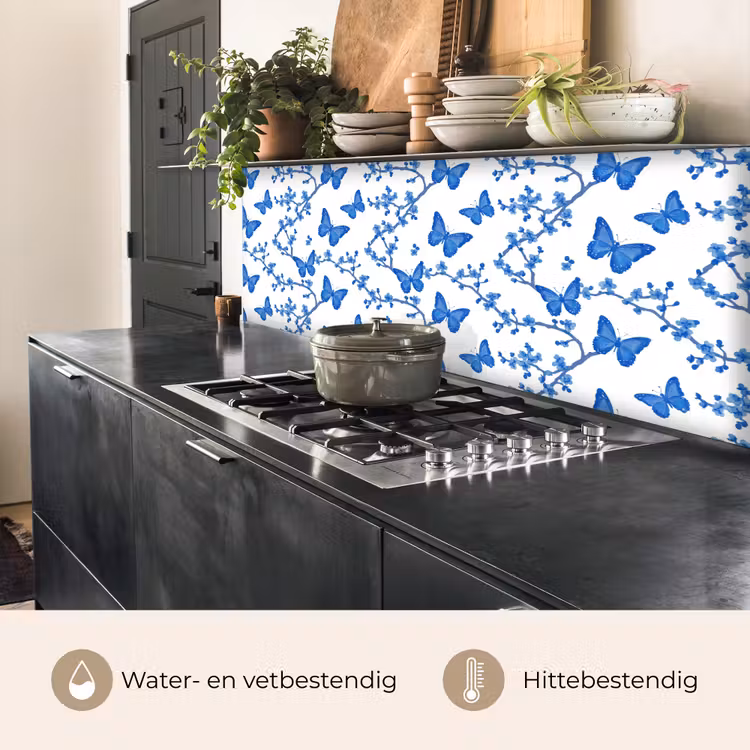 Keuken achterwand - Vlinder - Bloemen - Blauw — 5