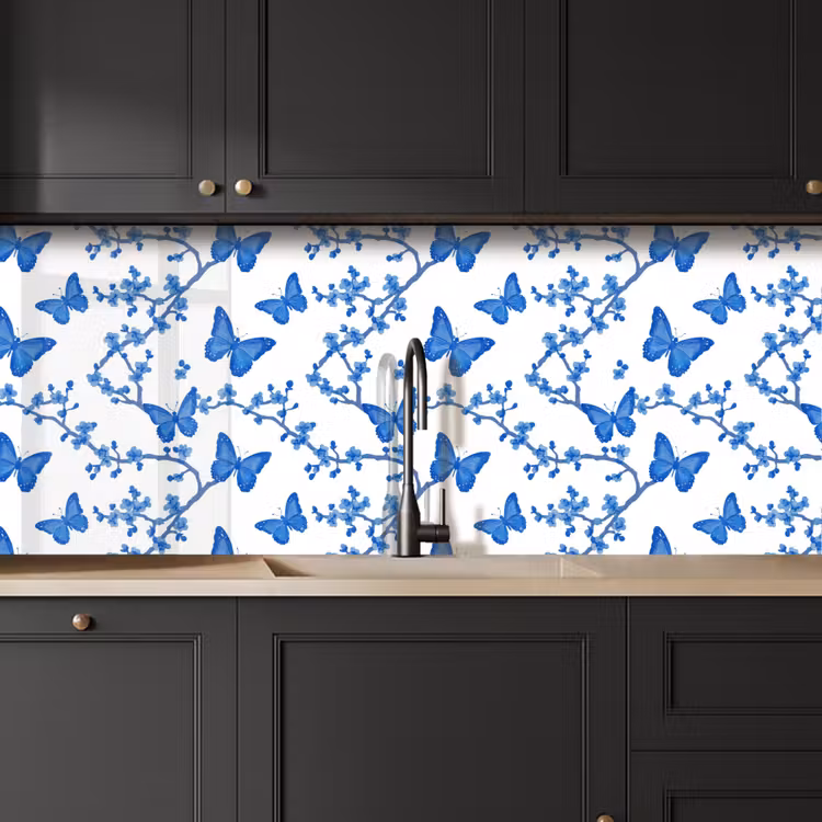 Keuken achterwand - Vlinder - Bloemen - Blauw — 6