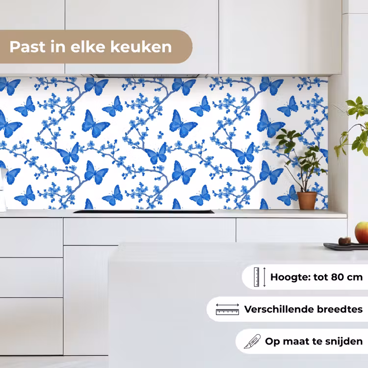 Keuken achterwand - Vlinder - Bloemen - Blauw — 7
