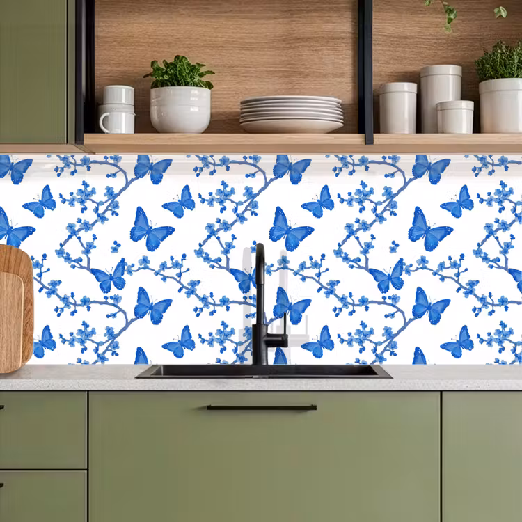 Keuken achterwand - Vlinder - Bloemen - Blauw — 8