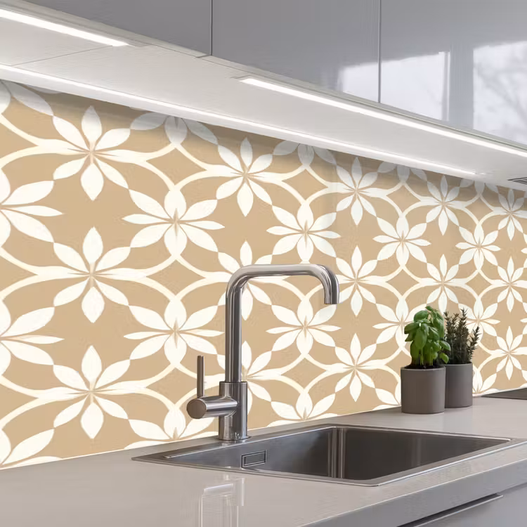 Keuken achterwand - Bloemen - Patroon - Beige — 2