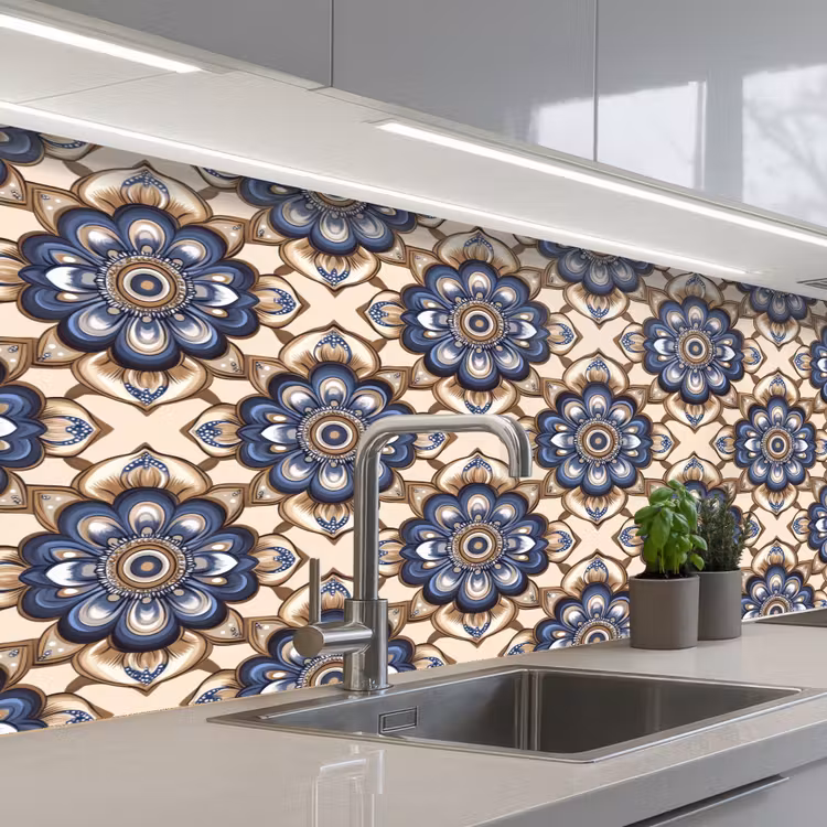 Keuken achterwand - Floraal - Ornament - Blauw — 2