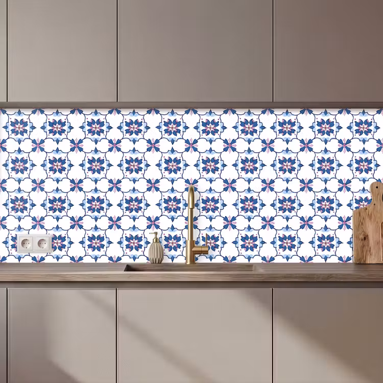 Keuken achterwand - Modern - Patroon - Blauw - Roze — 1