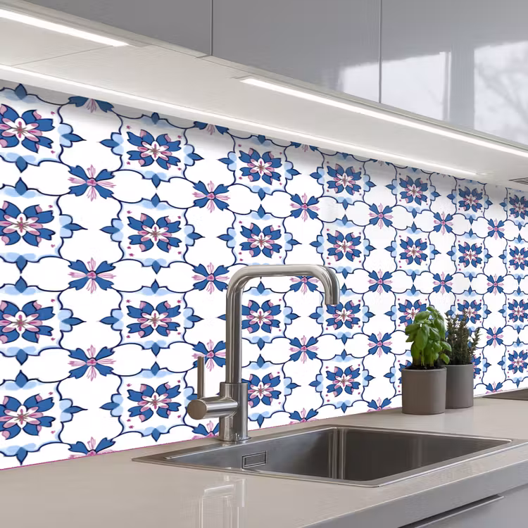 Keuken achterwand - Modern - Patroon - Blauw - Roze — 2