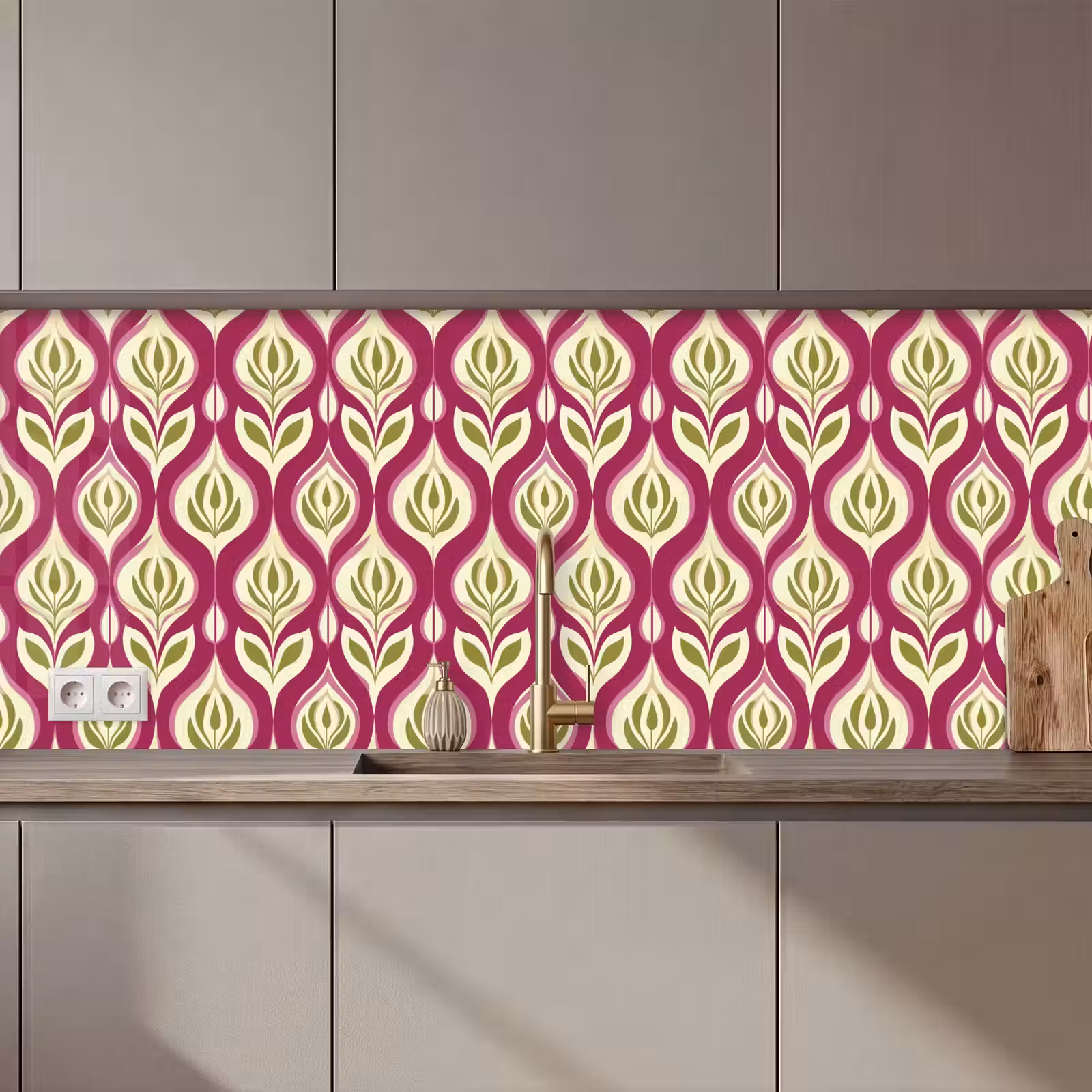 Keuken achterwand - Retro - Floraal - Paars — 1
