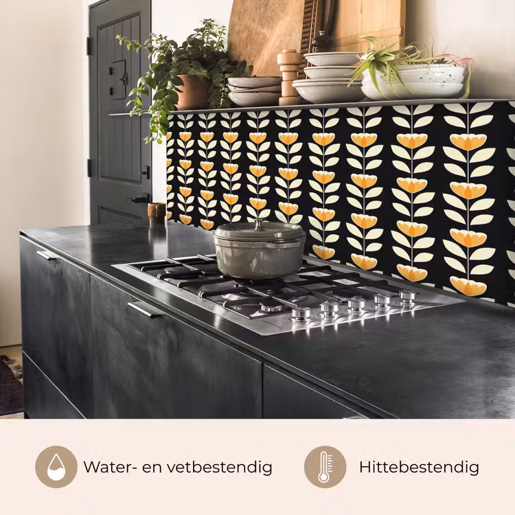 Keuken achterwand - Retro - Bloem - Zwart - Okergeel — 5