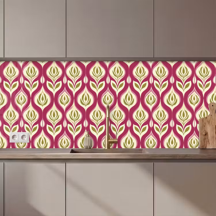 Keuken achterwand - Retro - Floraal - Paars — 1