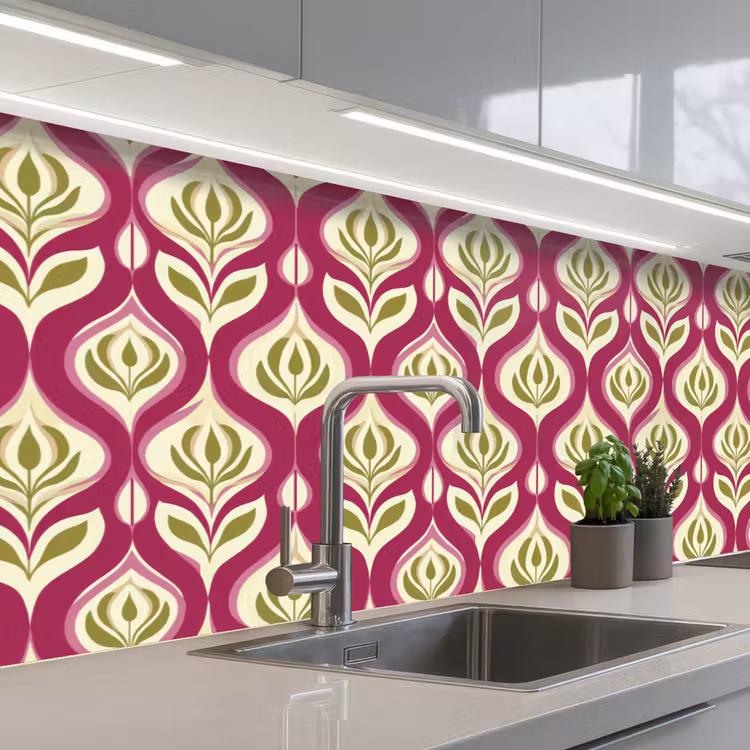 Keuken achterwand - Retro - Floraal - Paars — 2
