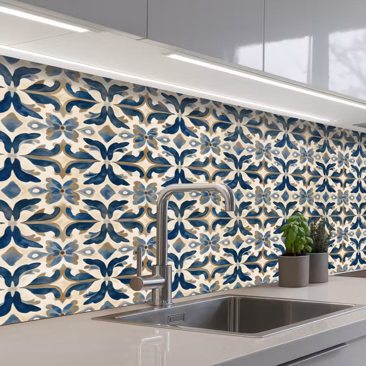 Keuken achterwand - Tegel - Patroon - Blauw - Beige — 2