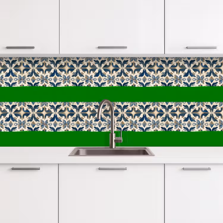 Keuken achterwand - Tegel - Patroon - Blauw - Beige — 4